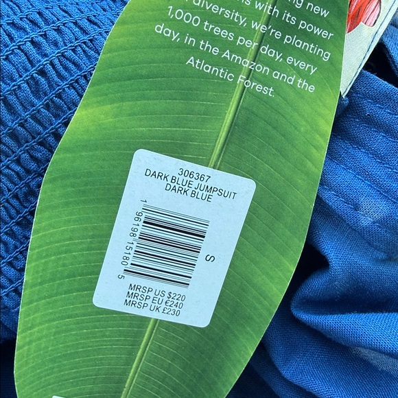 Farm Rio Blue Linen Blend Jumpsuit Wide Legged Size Small - Picture 6 of 6